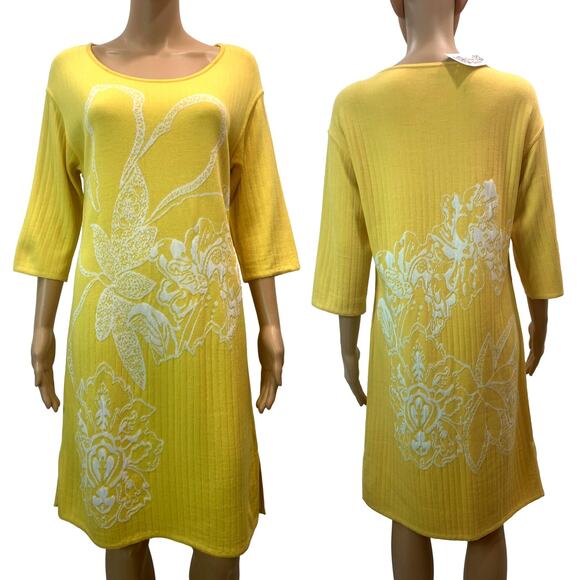 St John Yellow Knit Floral Dress NWT 2009 Resort Wool Rayon Sz 6 - Picture 1 of 13